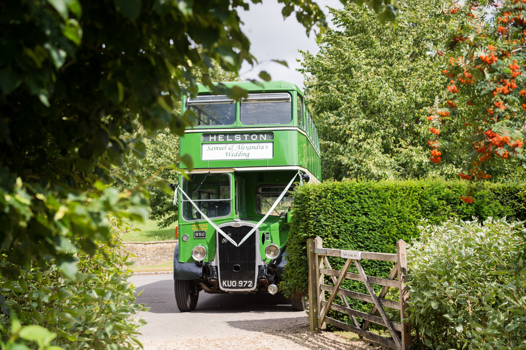 Green vintage wedding bus by Chepstow Classic Buses